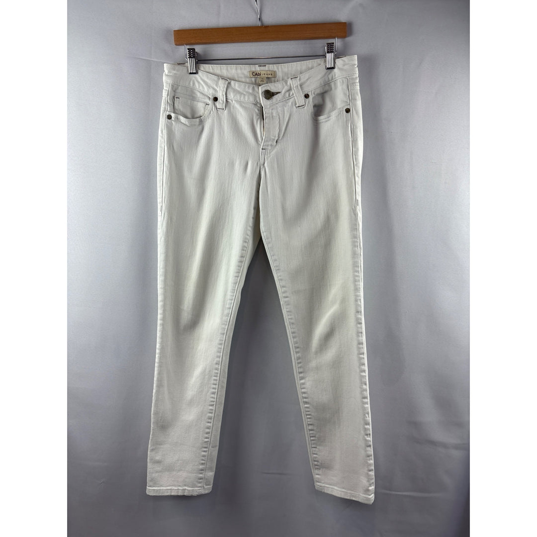 Cabi White Denim Jeans Womens Size 6 Embroidered Back Pockets Slim Fit