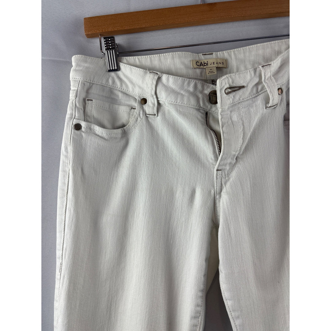 Cabi White Denim Jeans Womens Size 6 Embroidered Back Pockets Slim Fit
