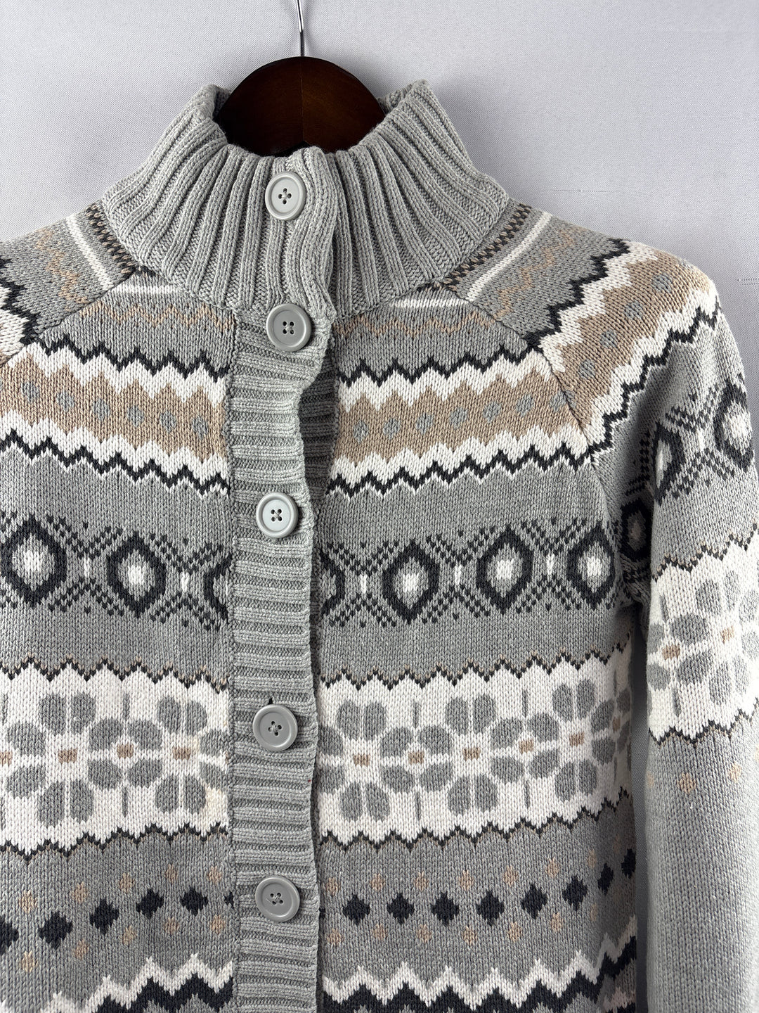 Women’s Basic Editions Small Gray Patterned Cardigan