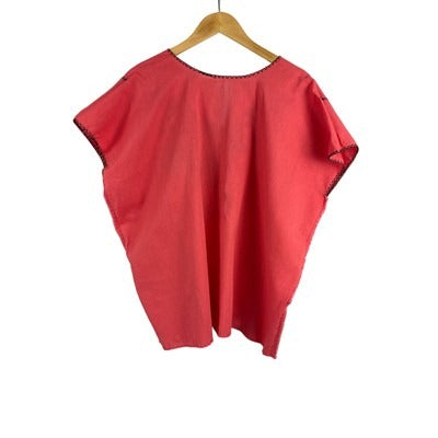 Mexican Embroidered Floral Poncho Top In Pink