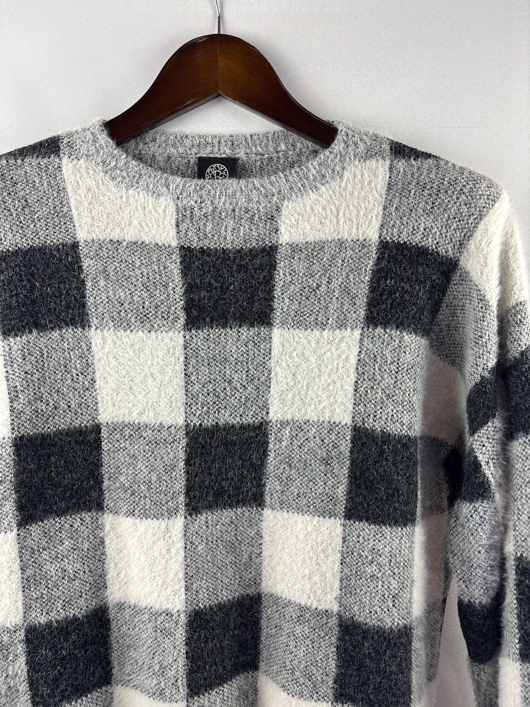 Women’s Bobeau Small White &amp; Gray Plaid Sweater