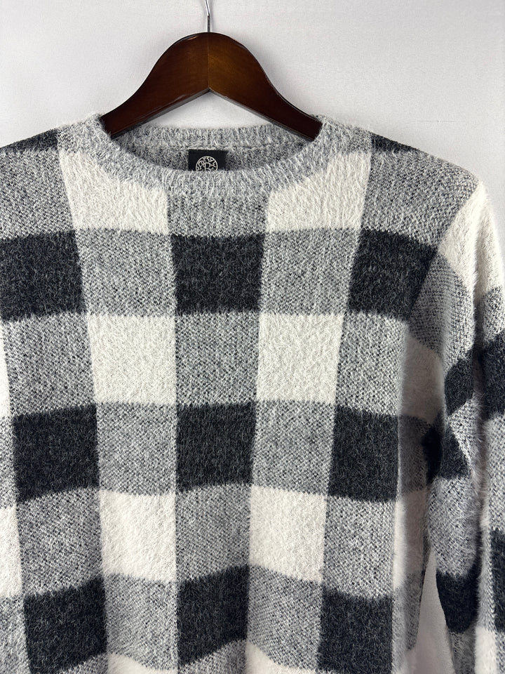 Women’s Bobeau Small White &amp; Gray Plaid Sweater