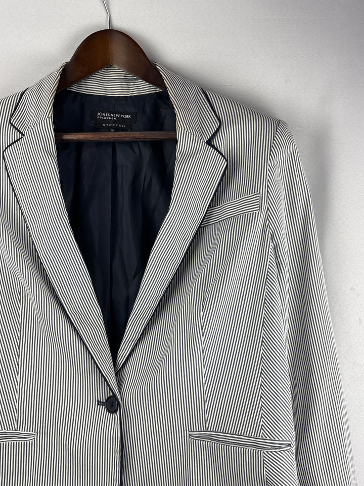 Women’s Jones New York Size 16 Blue &amp; White Pinstriped Blazer