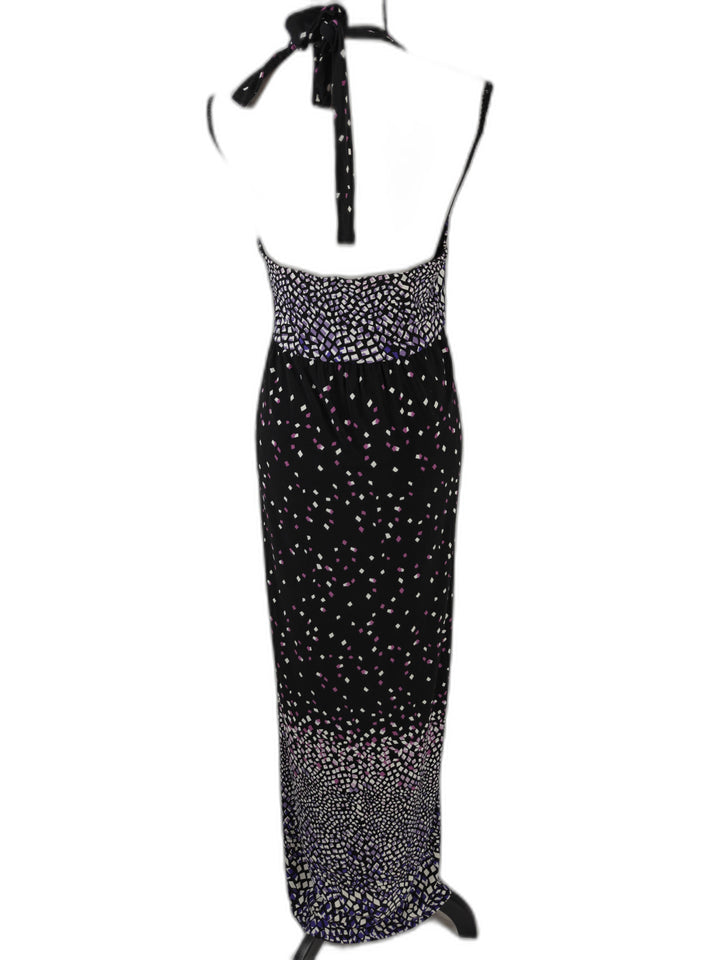 Women’s MSK Halter Maxi Dress Black Purple Geometric Print Size 10