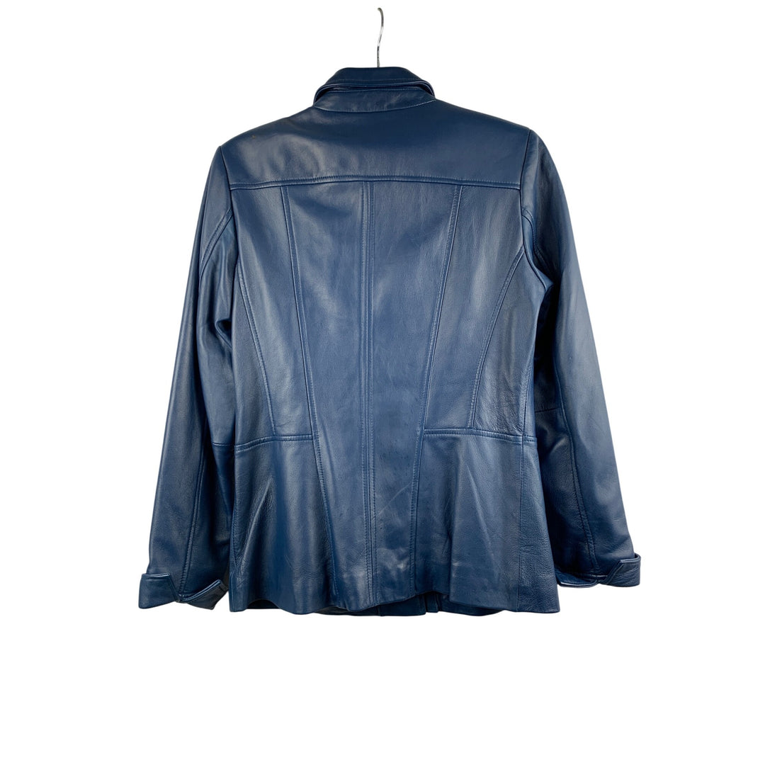 D&Co. Womens Genuine Leather Jacket XS Blue Zip-Up