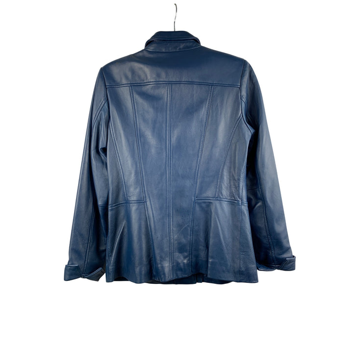 D&Co. Womens Genuine Leather Jacket XS Blue Zip-Up