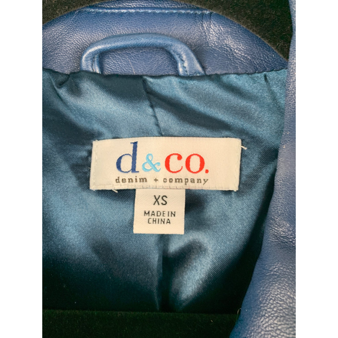 D&Co. Womens Genuine Leather Jacket XS Blue Zip-Up