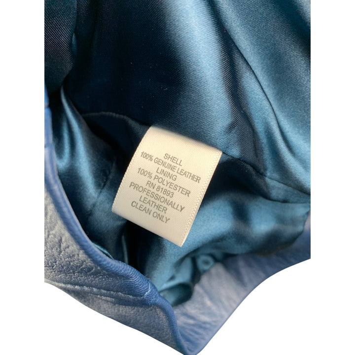 D&Co. Womens Genuine Leather Jacket XS Blue Zip-Up
