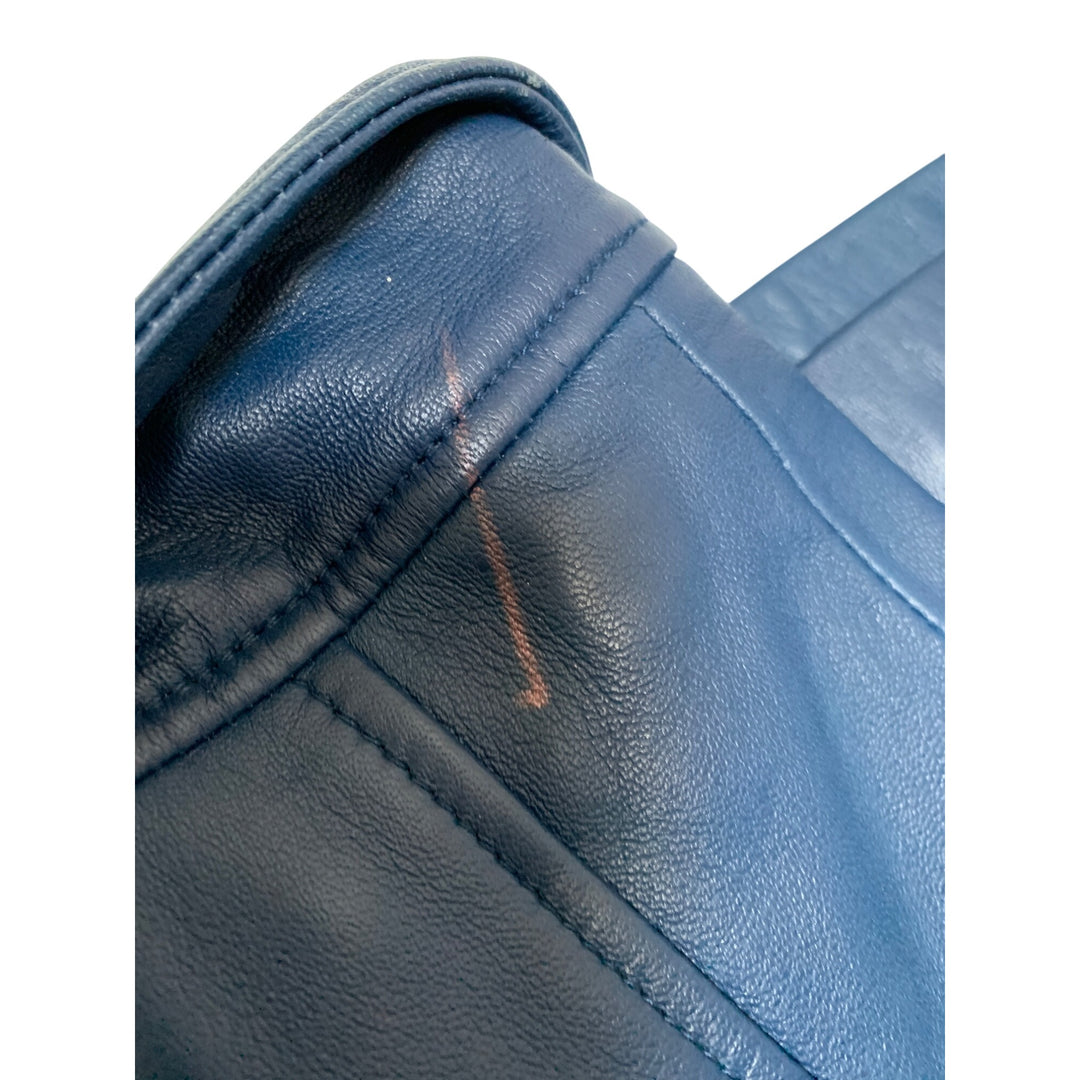 D&Co. Womens Genuine Leather Jacket XS Blue Zip-Up