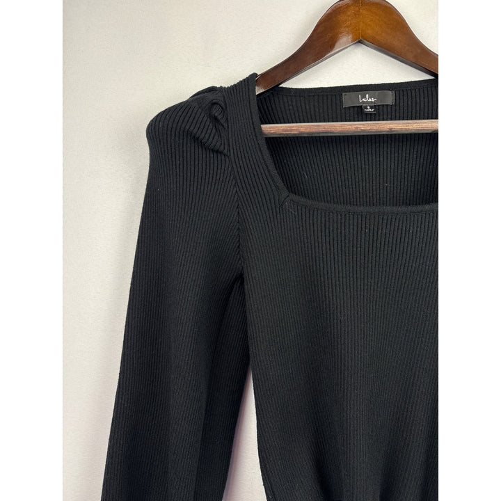 Women’s Lulu’s Small Black Long Sleeve Cropped Shirt with Poofed Sleeves