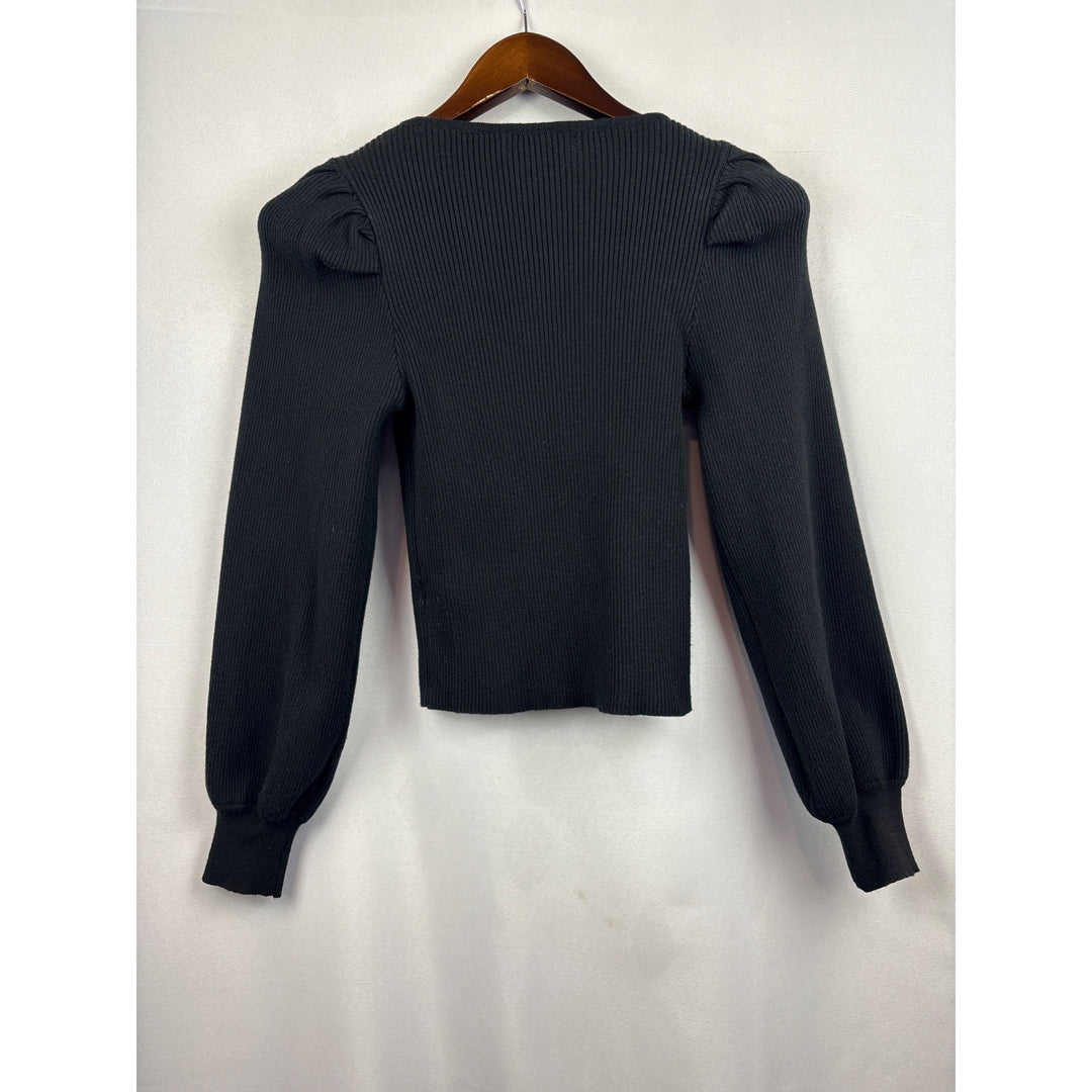 Women’s Lulu’s Small Black Long Sleeve Cropped Shirt with Poofed Sleeves