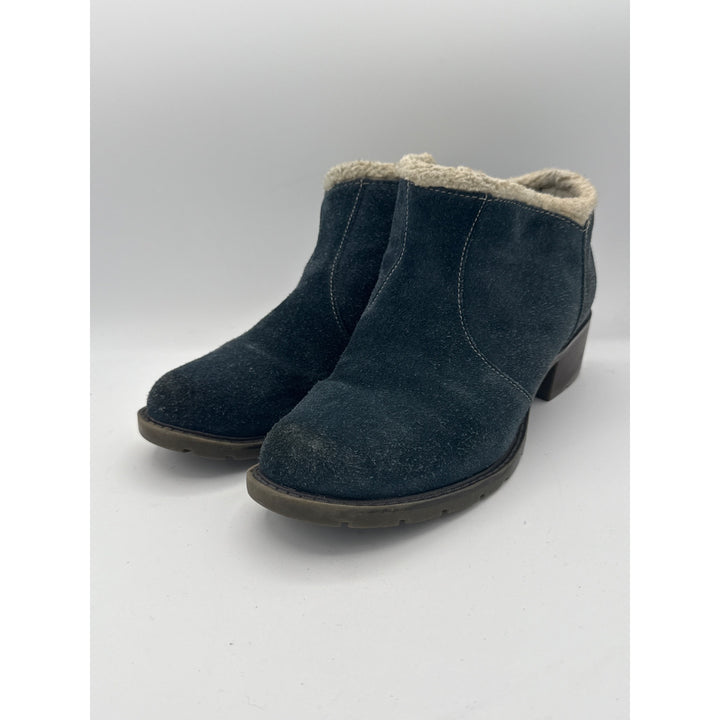 Sporto Womens Leather & Suede Ankle Boots With Faux Fur Lining 7.5W Blue