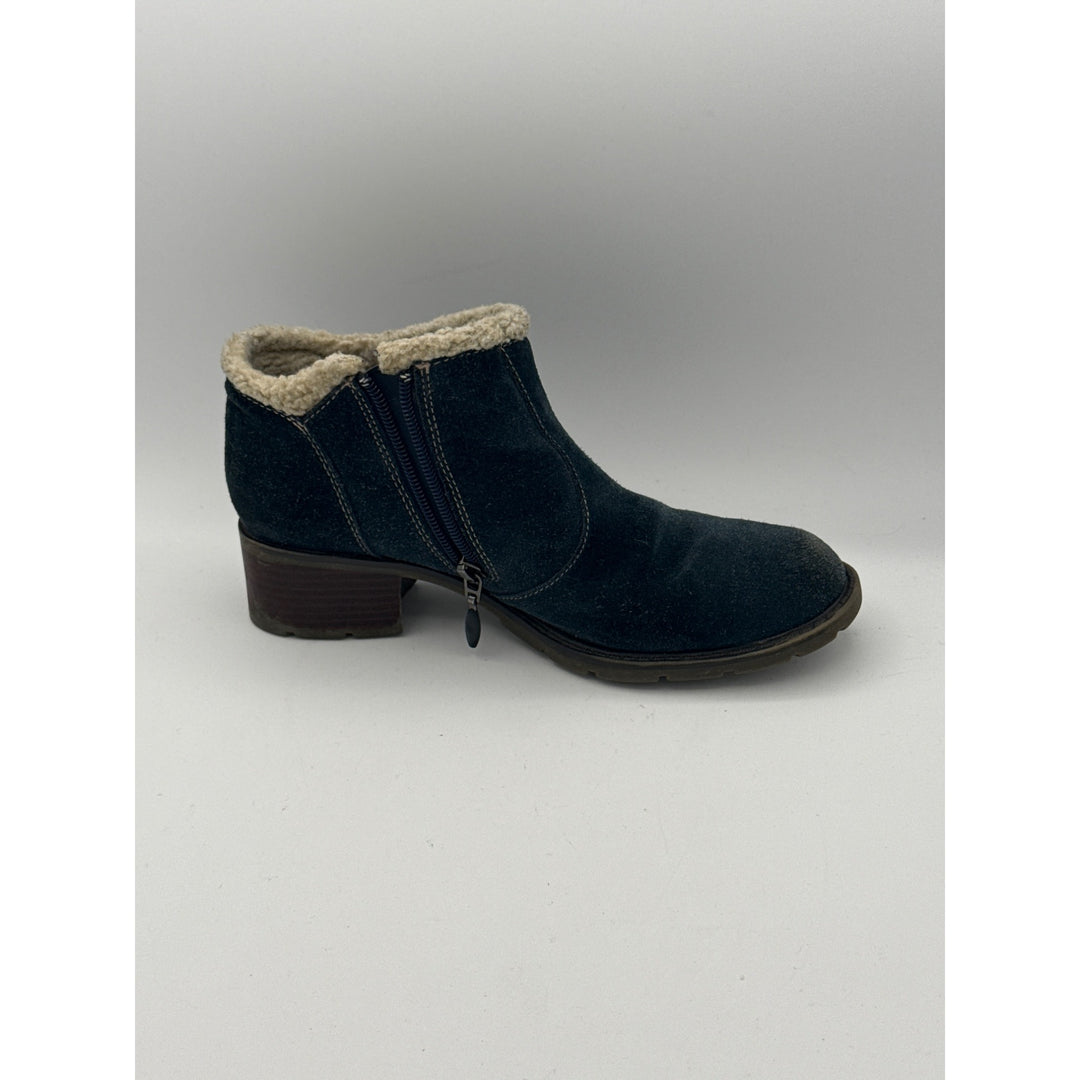 Sporto Womens Leather & Suede Ankle Boots With Faux Fur Lining 7.5W Blue