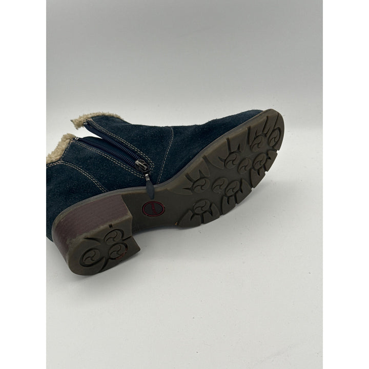 Sporto Womens Leather & Suede Ankle Boots With Faux Fur Lining 7.5W Blue