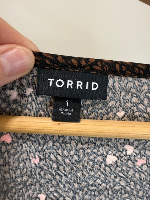 Torrid Faux Wrap Tunic Top Animal Print Pink Hearts Sz1/1X
