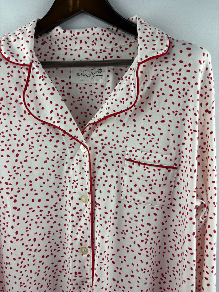 Women’s The Cat’s Pajamas Size 1X White w/ Red Dots PJ Set