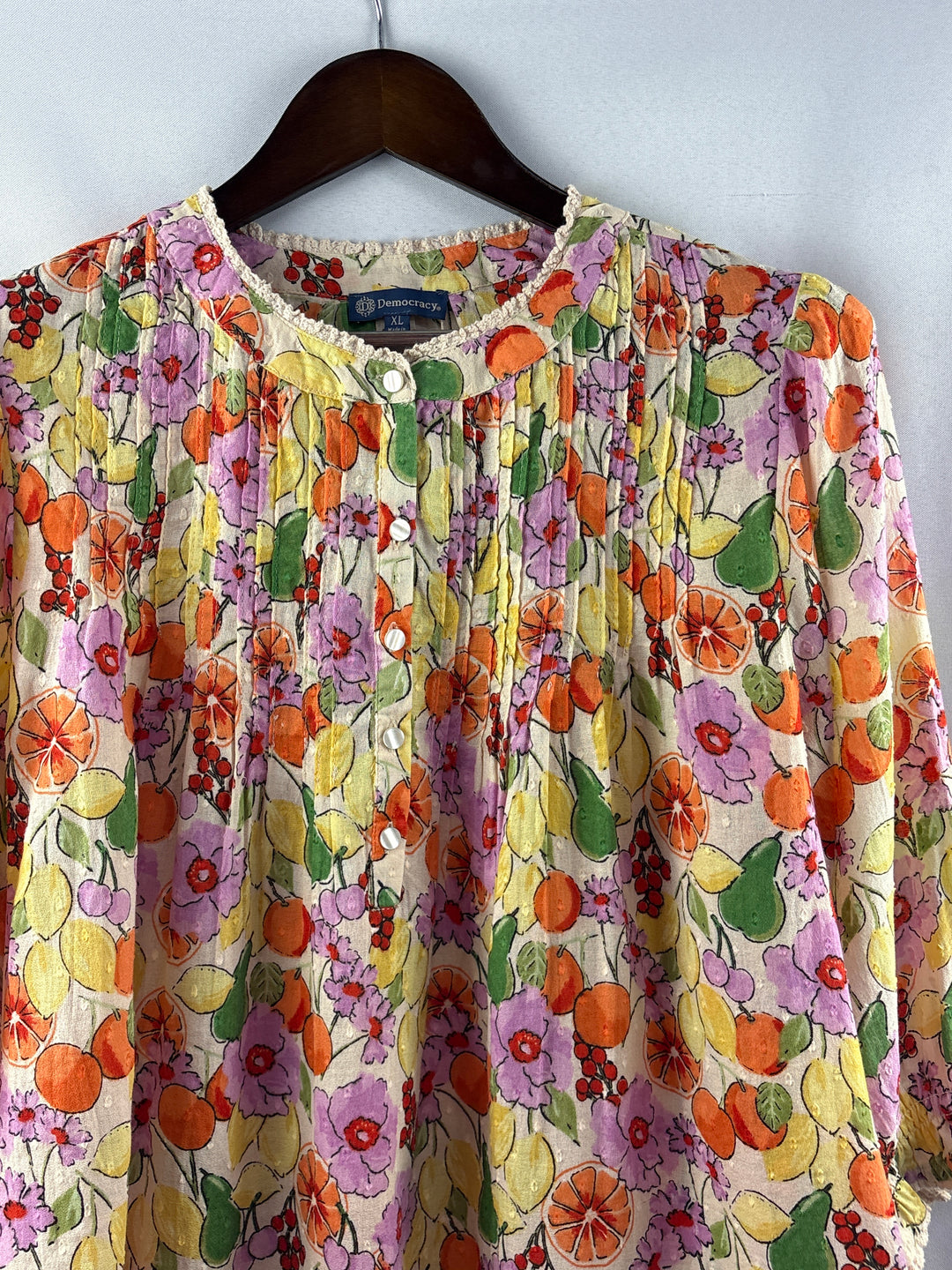 Women’s Democracy XL Multicolored Fruit Patterned Blouse