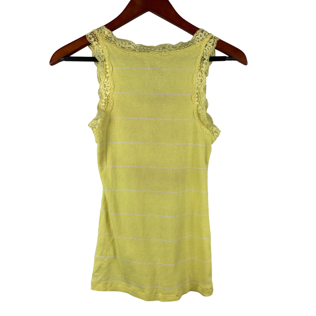 Yellow Lace Trim Ribbed Tank Top By Faded Glory XS