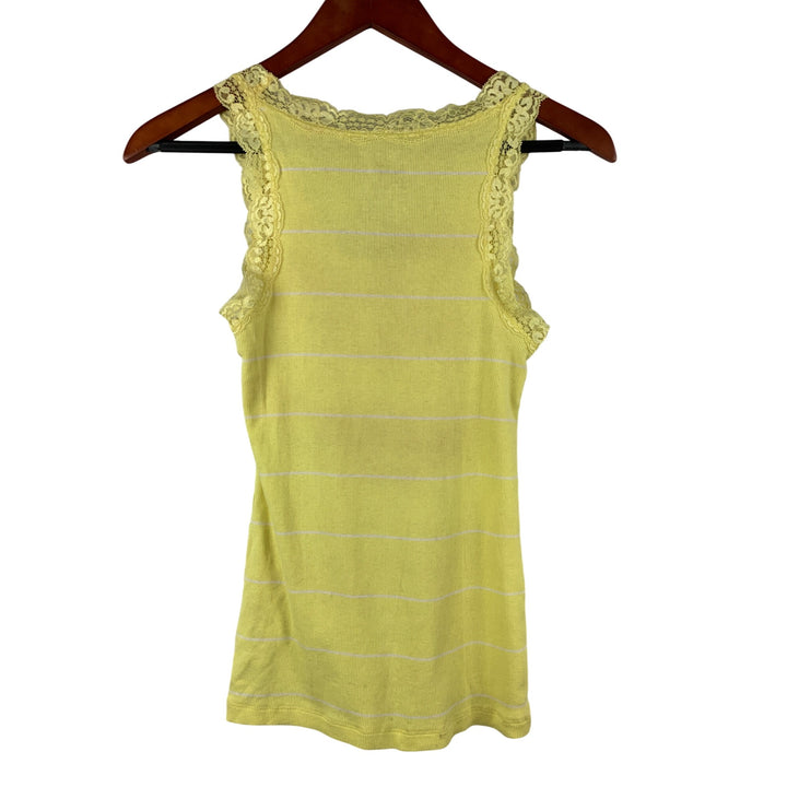 Yellow Lace Trim Ribbed Tank Top By Faded Glory XS