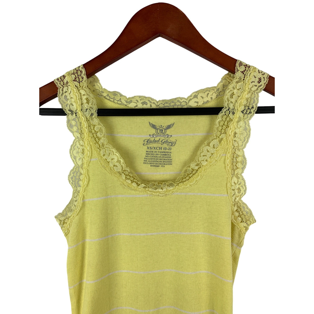 Yellow Lace Trim Ribbed Tank Top By Faded Glory XS
