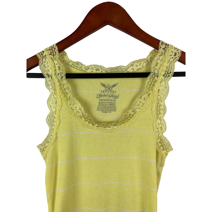 Yellow Lace Trim Ribbed Tank Top By Faded Glory XS