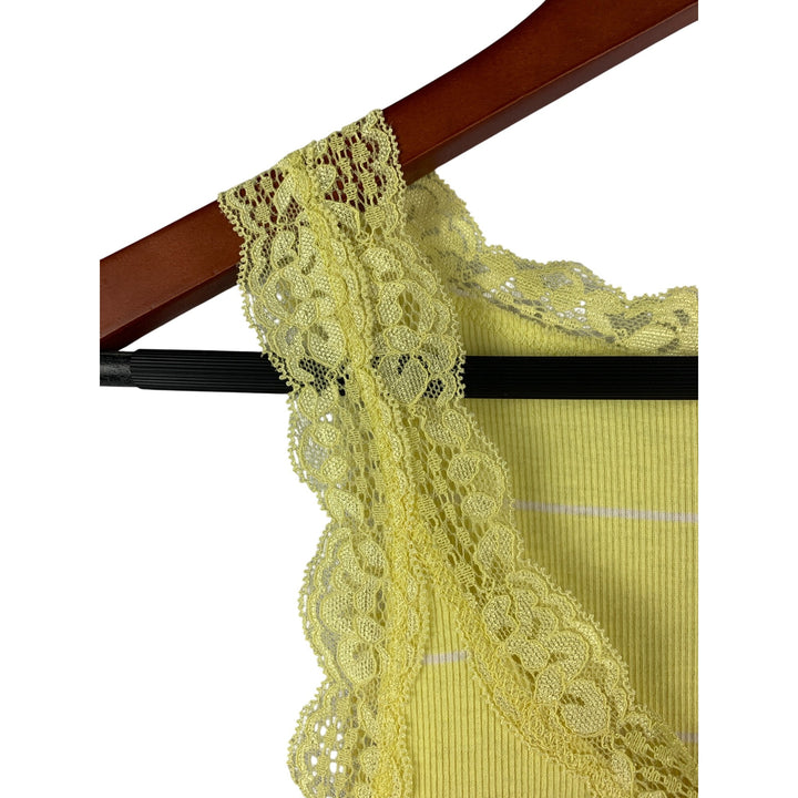 Yellow Lace Trim Ribbed Tank Top By Faded Glory XS