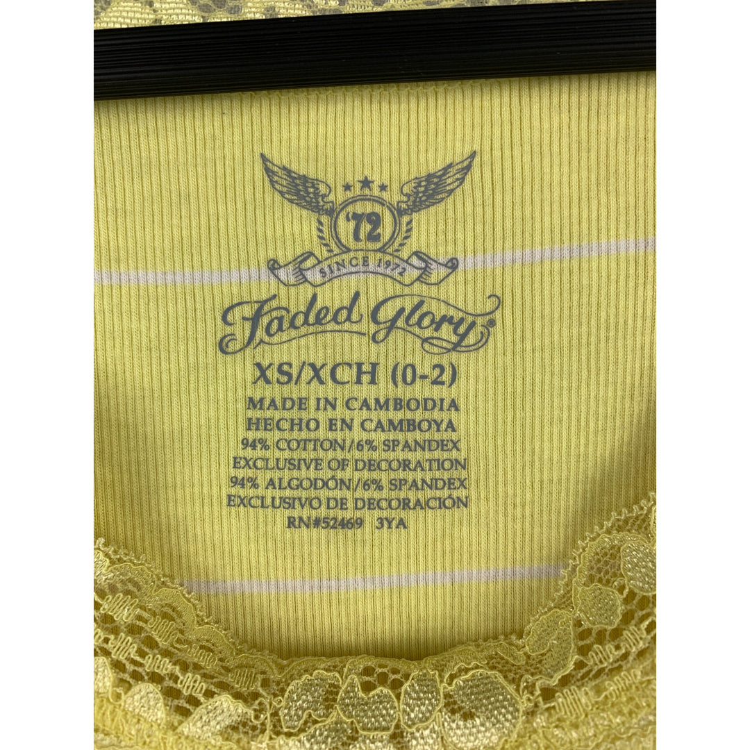 Yellow Lace Trim Ribbed Tank Top By Faded Glory XS