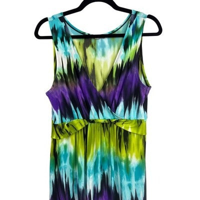Women’s NY Collection Multicolor Tie-Dye Ikat Print Sleeveless Maxi Dress Sz L