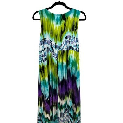 Women’s NY Collection Multicolor Tie-Dye Ikat Print Sleeveless Maxi Dress Sz L