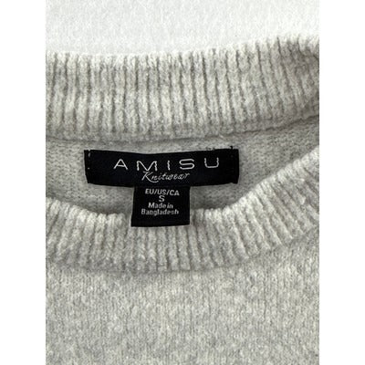 Amisu Womens Light Gray Crewneck Sweater S Recycled Polyester & Acrylic Made In Bangladesh