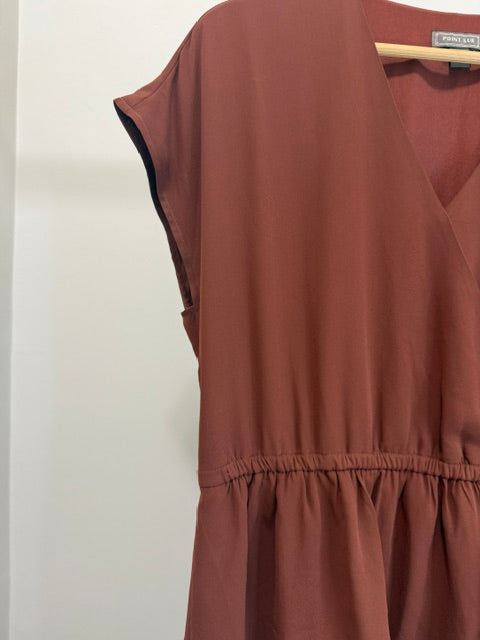 Point Sur x J.Crew Brown Surplice Ruffle Tiered Dress Sz14
