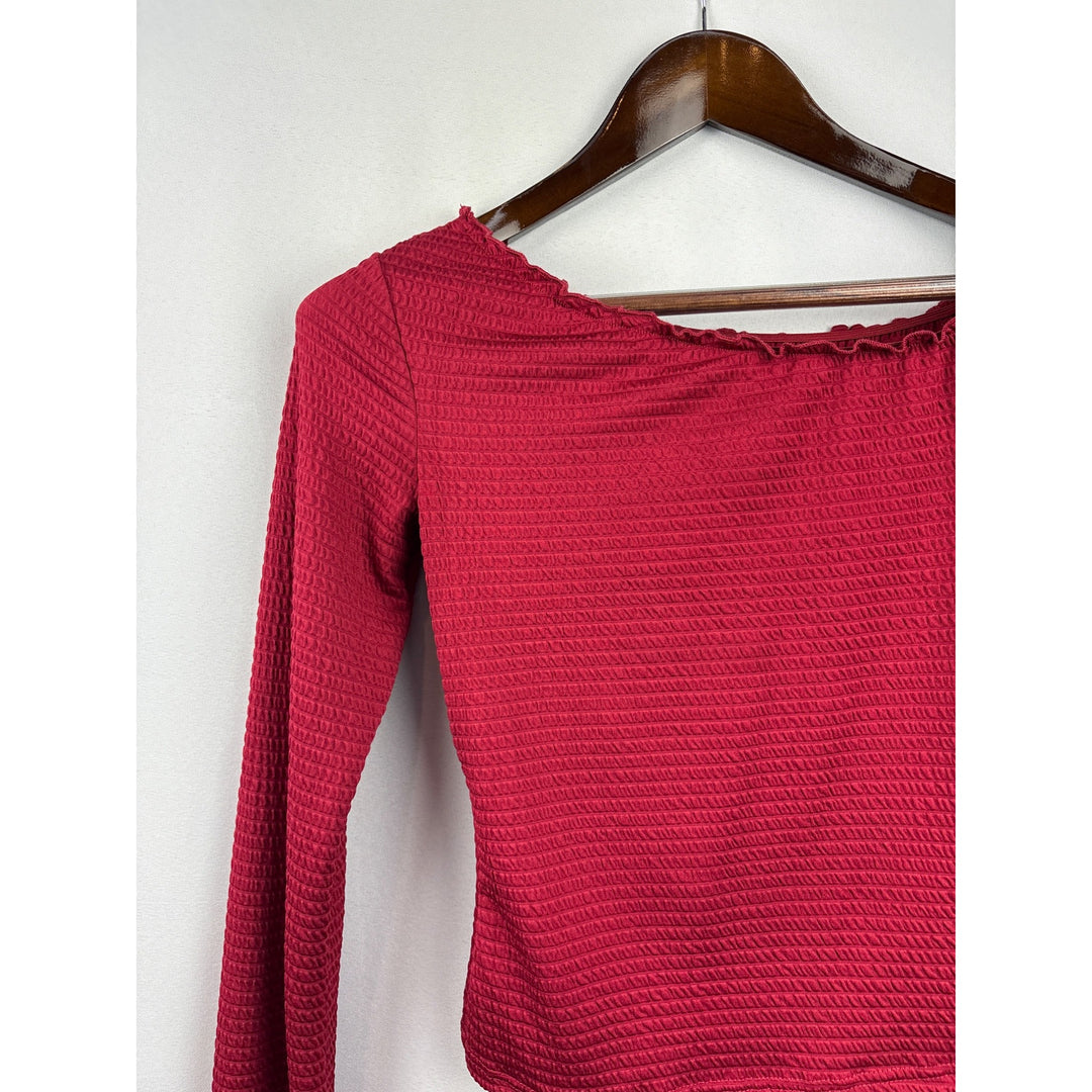 Women’s Princess Polly Medium Red Ruched Long Sleeve off the Shoulder Shirt