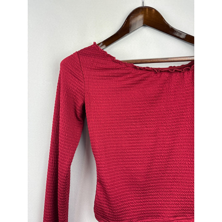 Women’s Princess Polly Medium Red Ruched Long Sleeve off the Shoulder Shirt