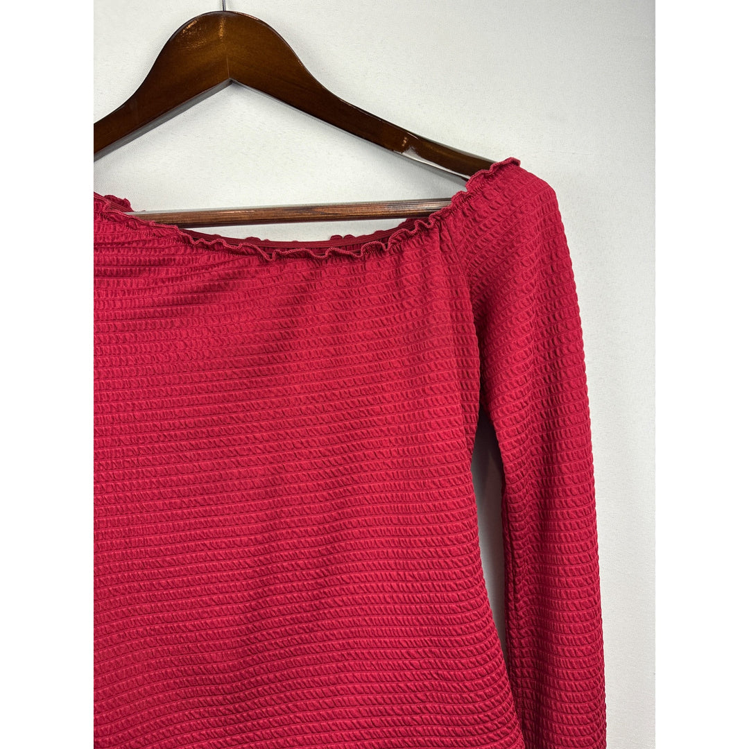 Women’s Princess Polly Medium Red Ruched Long Sleeve off the Shoulder Shirt