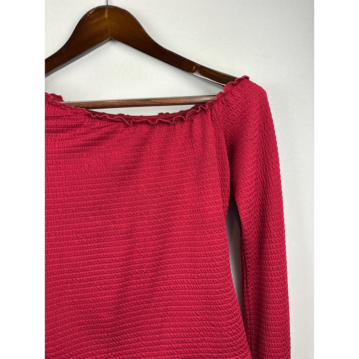 Women’s Princess Polly Medium Red Ruched Long Sleeve off the Shoulder Shirt