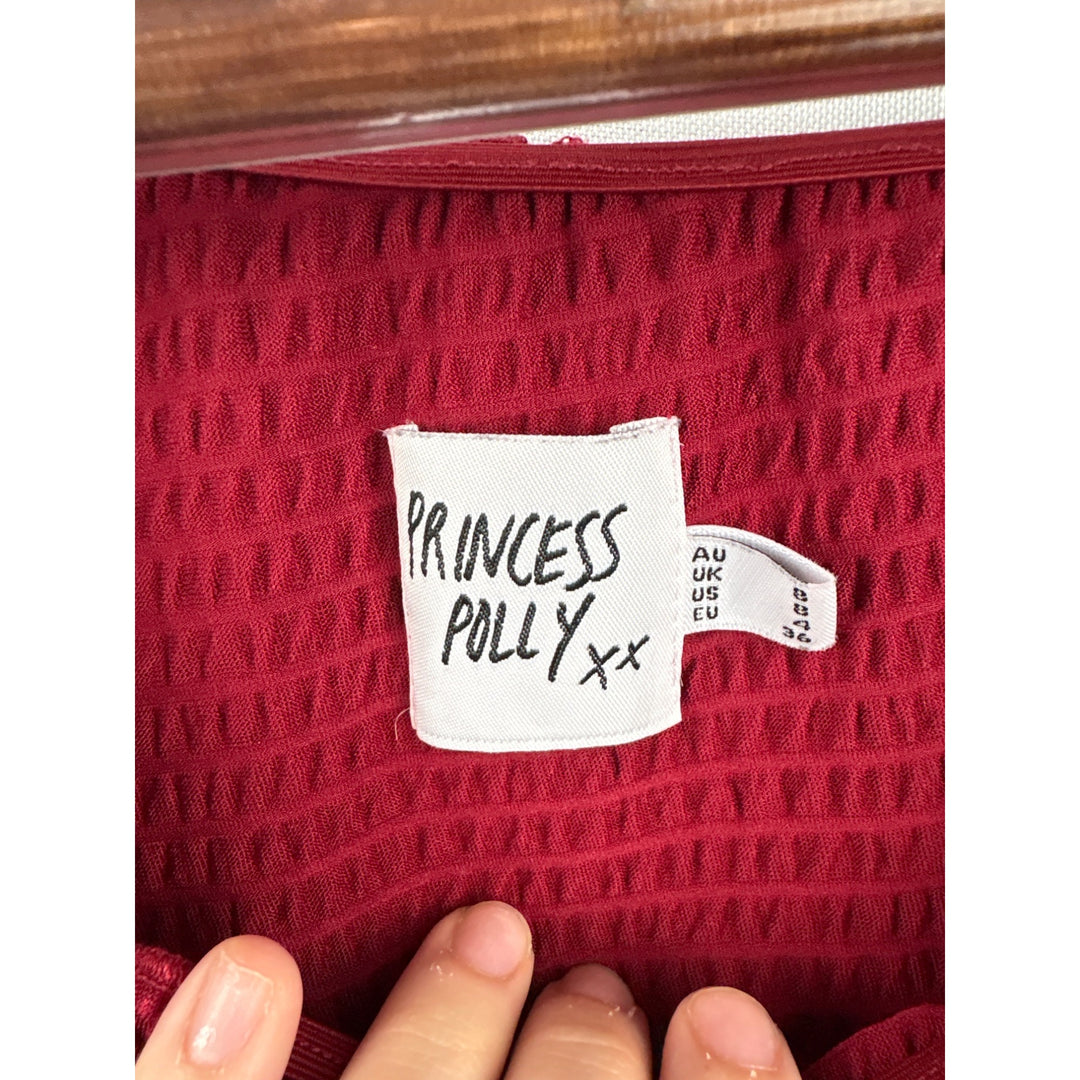 Women’s Princess Polly Medium Red Ruched Long Sleeve off the Shoulder Shirt