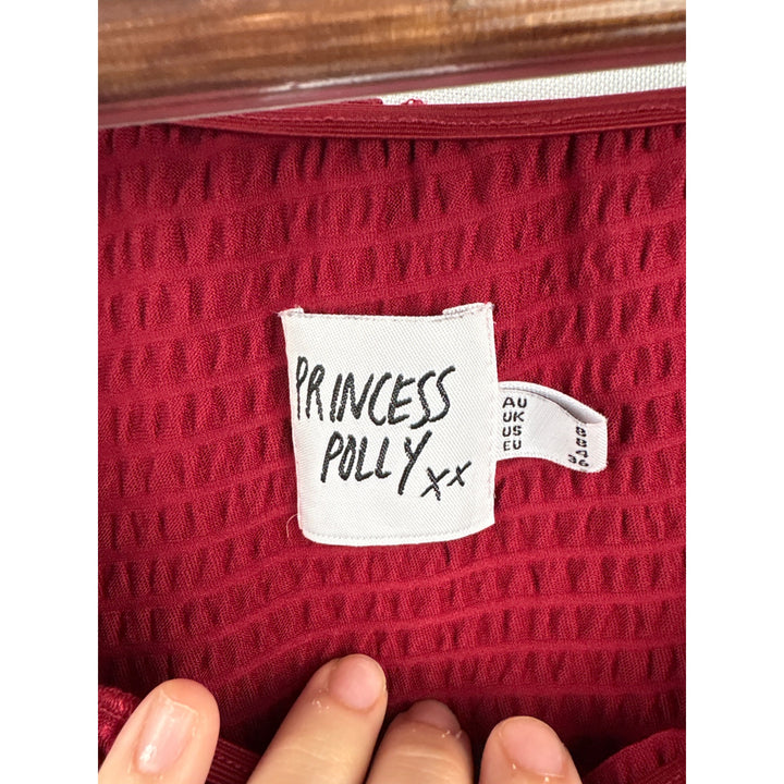 Women’s Princess Polly Medium Red Ruched Long Sleeve off the Shoulder Shirt
