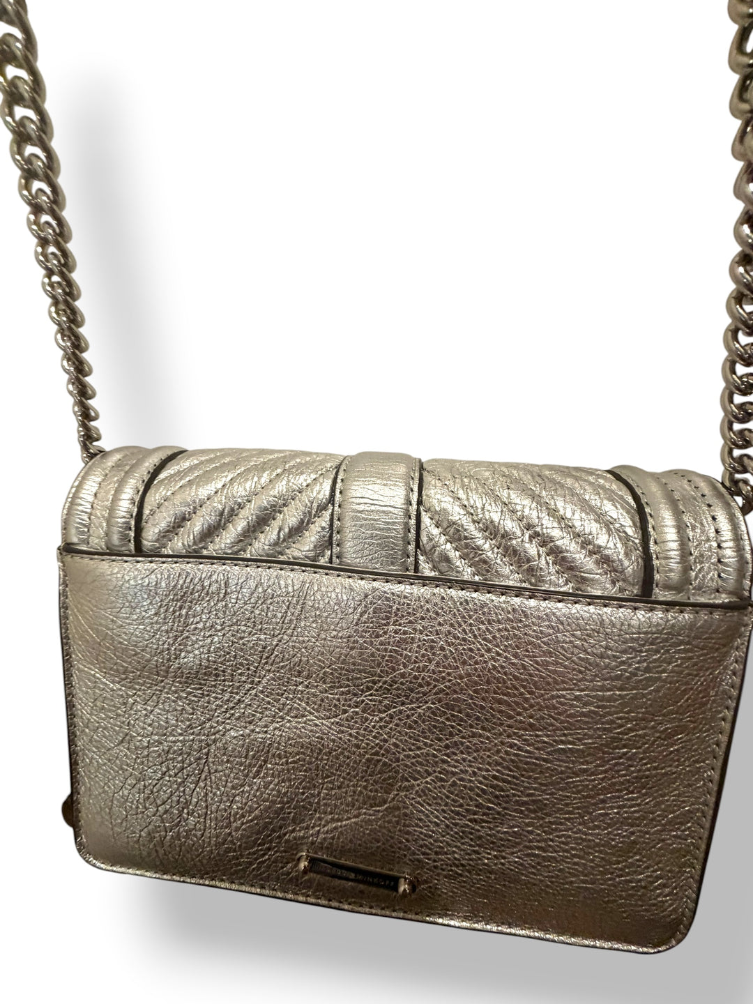 Rebecca Minkoff Small Love Silver Metallic Chevron Crossbody Bag