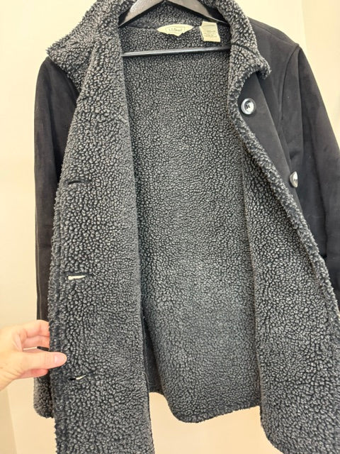 L.L. Bean Sherpa Lined Faux Suede Shearling Black Jacket Coat SzM