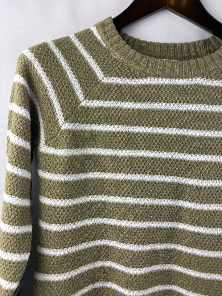 Women’s Pink Clover Small Olive Green w/ White Stripes Sweater