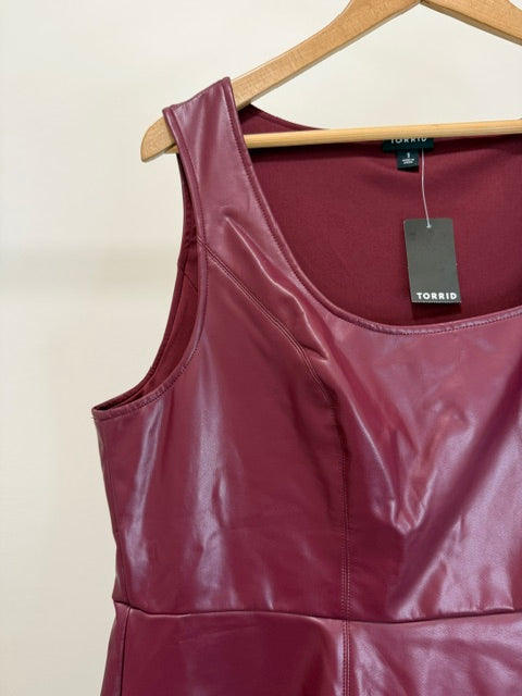 Torrid Faux Leather Peplum Tank Burgundy Size 1(14-16) NWT