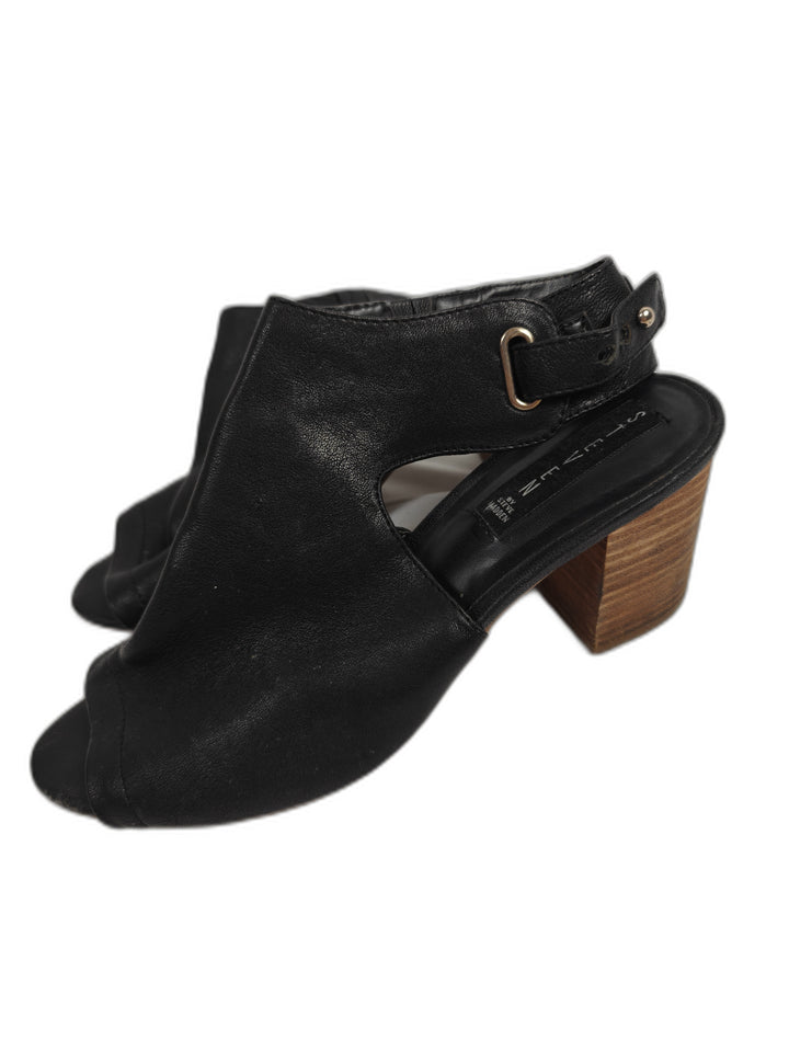 Womens Steve Madden Venue Black Leather Heeled Sandals Size 6M