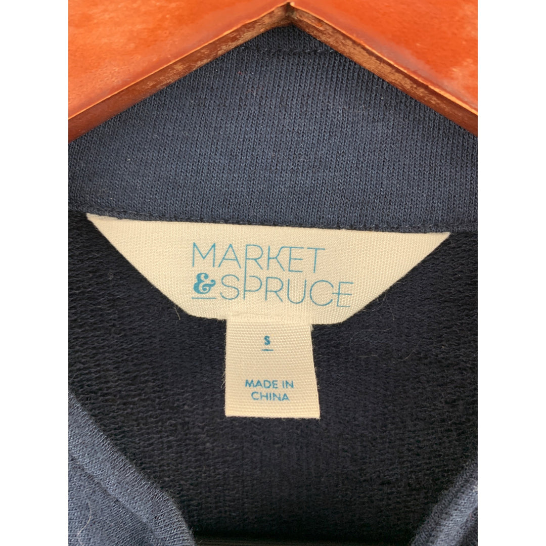 Market & Spruce Womens Small Blue Striped Long-Sleeve Zip Jacket With Pockets