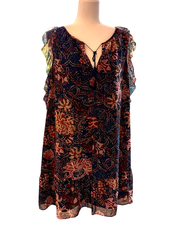 Madewell Boho Floral Ruffle Navy Dress Size XL
