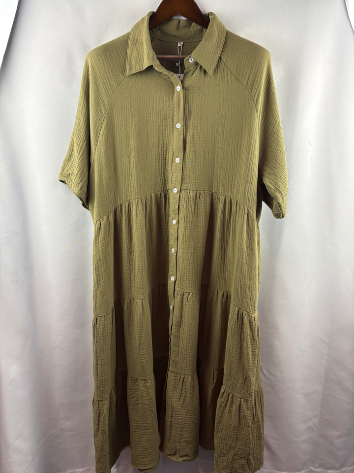 Women’s Paintcolors Fashion XXL Olive Green Button Up Maxi Dress