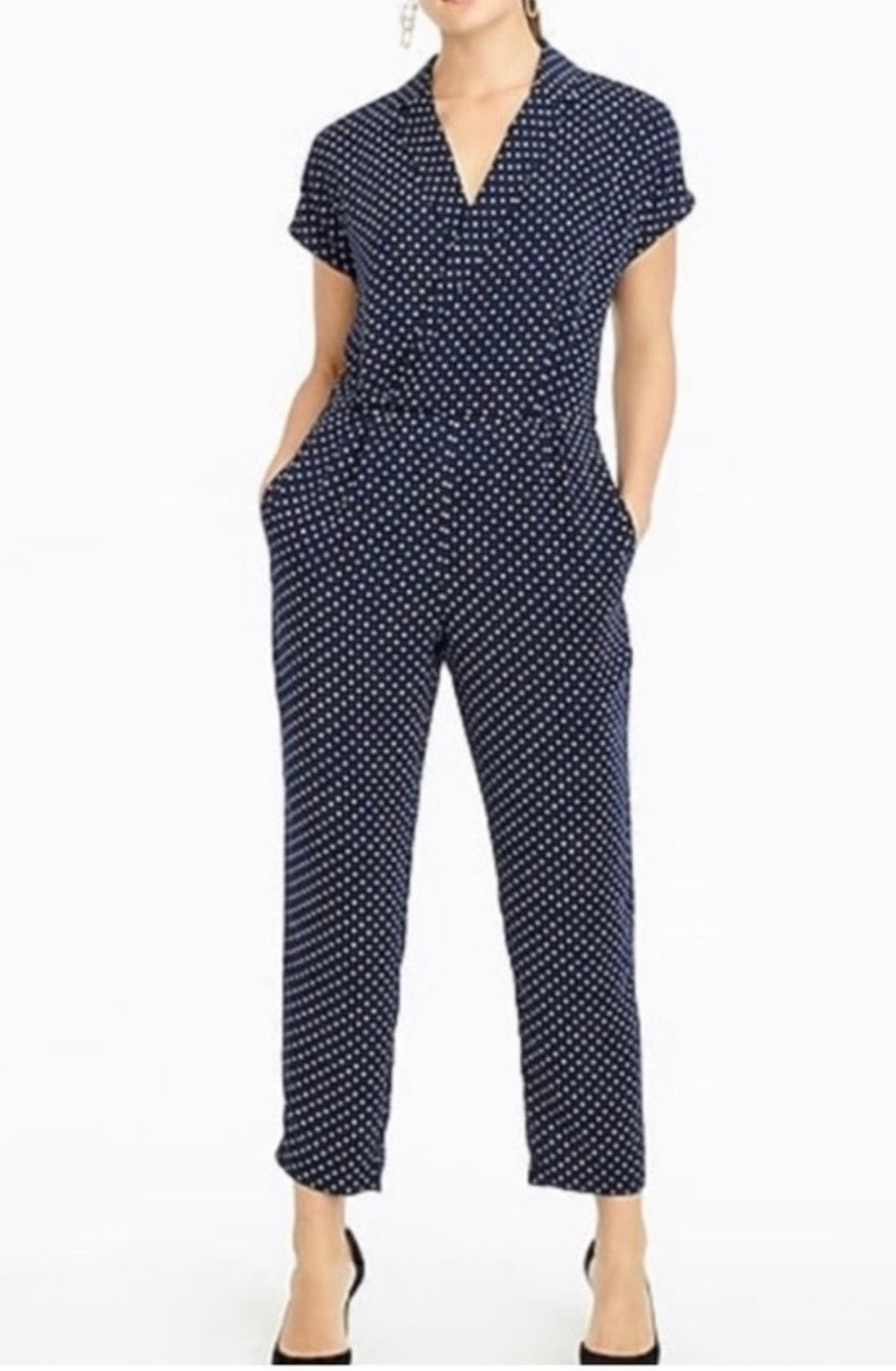 J.Crew Navy Blue Pindot Jumpsuit Sz14 NWT