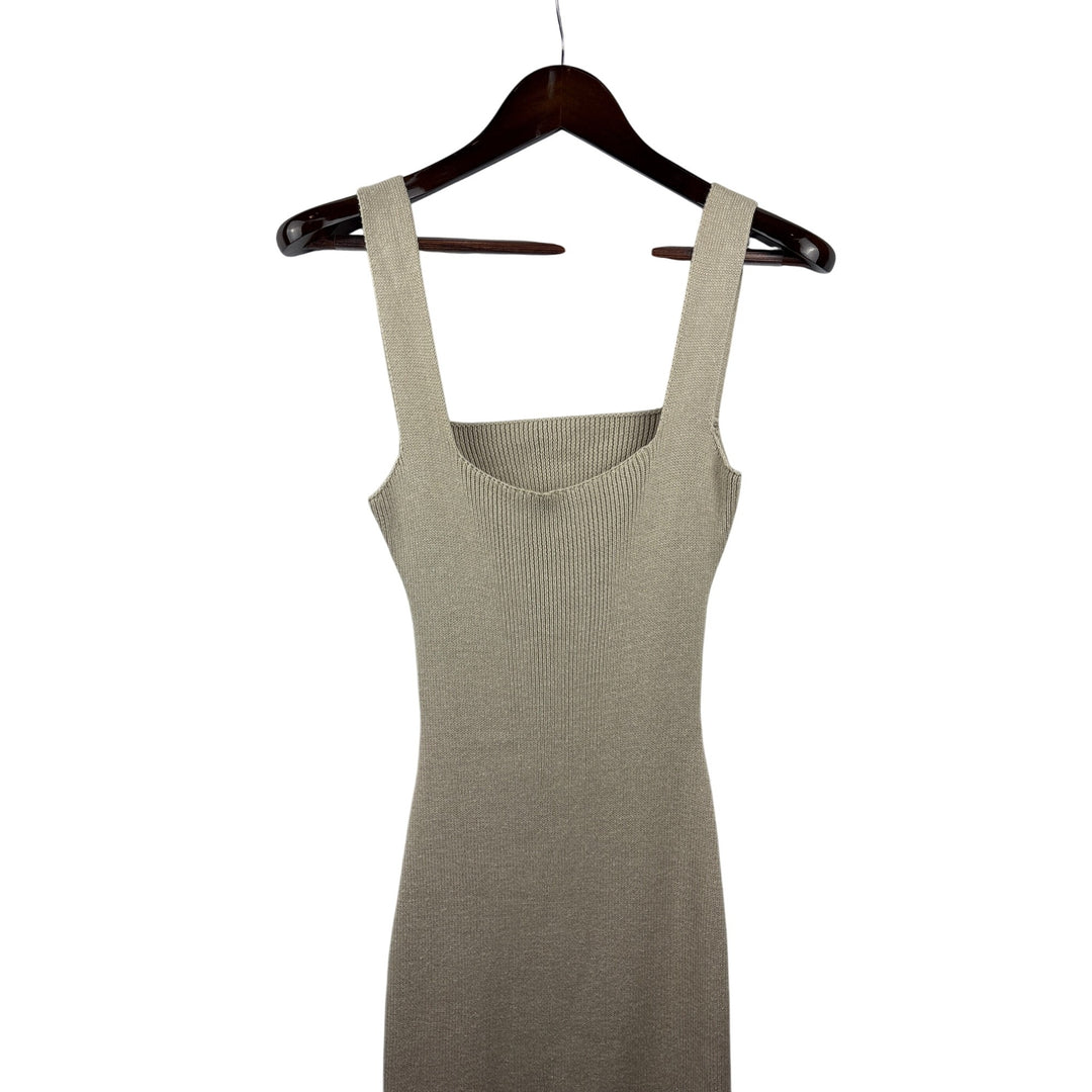 Women’s High Botany Medium Beige Knit Backless Bodycon Maxi Dress