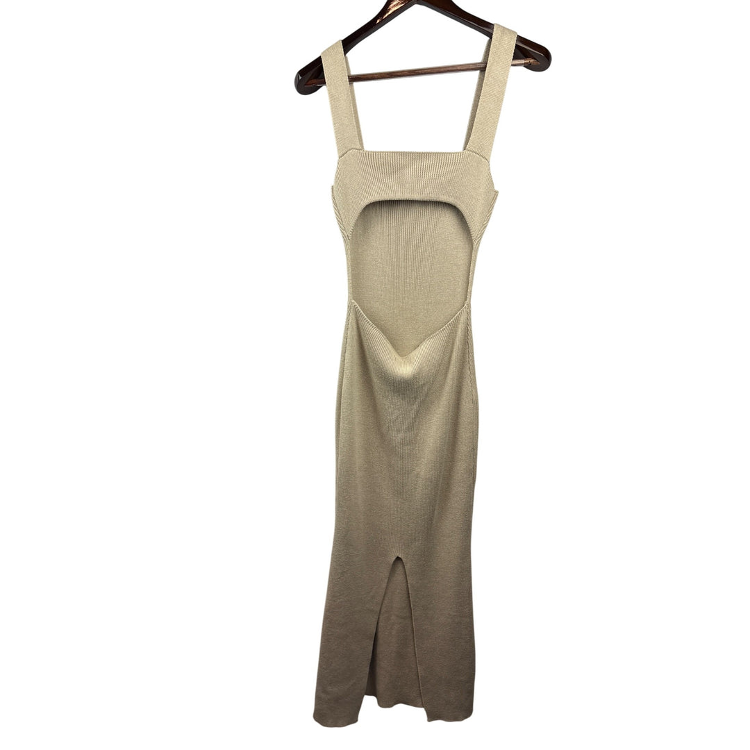 Women’s High Botany Medium Beige Knit Backless Bodycon Maxi Dress