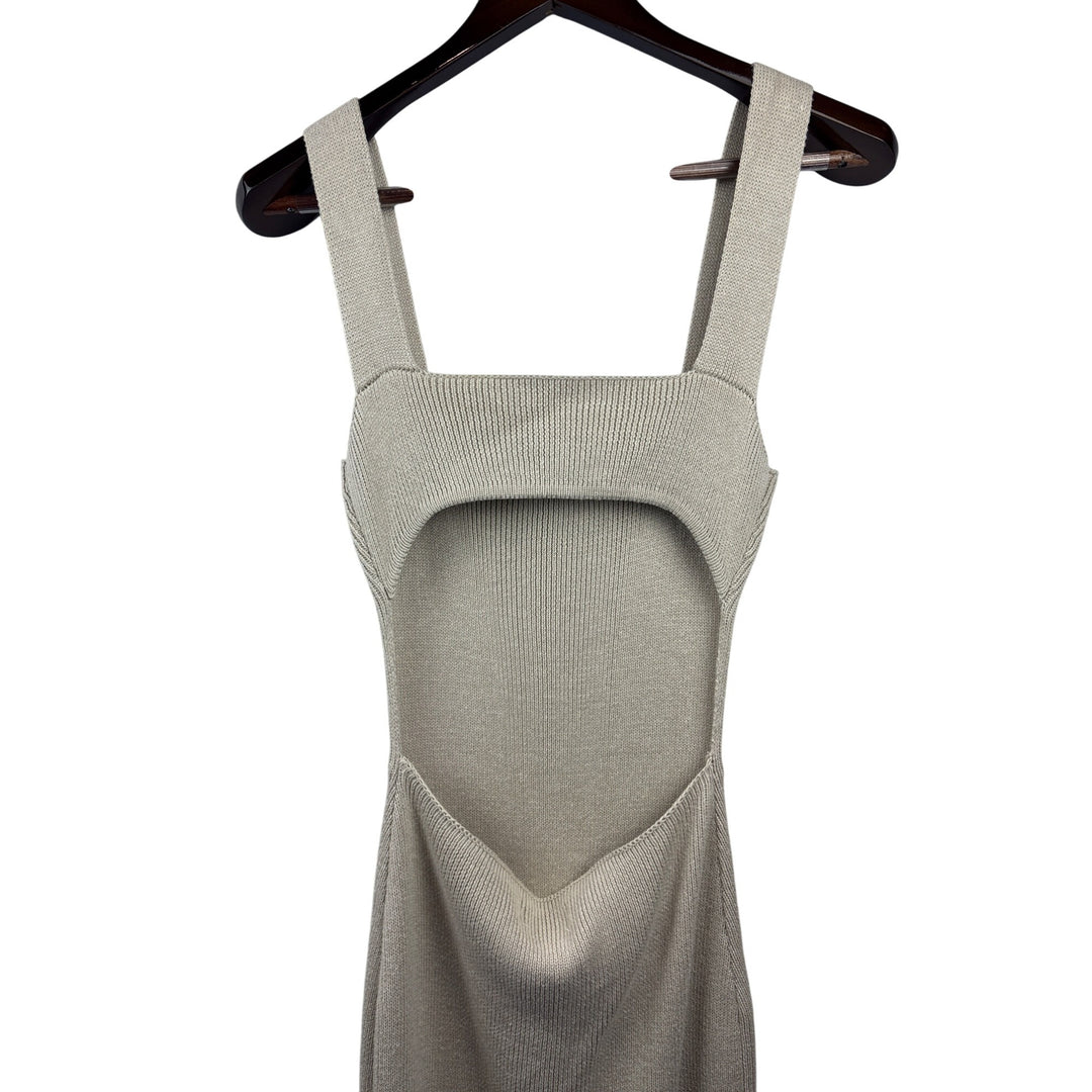Women’s High Botany Medium Beige Knit Backless Bodycon Maxi Dress