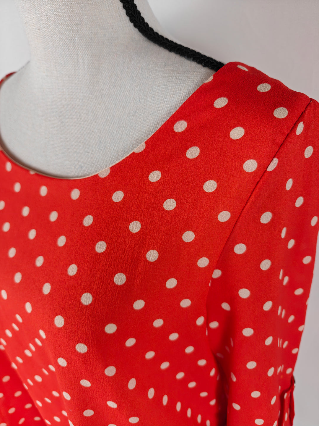Women’s Peaches N Cream Blouse Red Polka Dot Bow Back Size Unknown